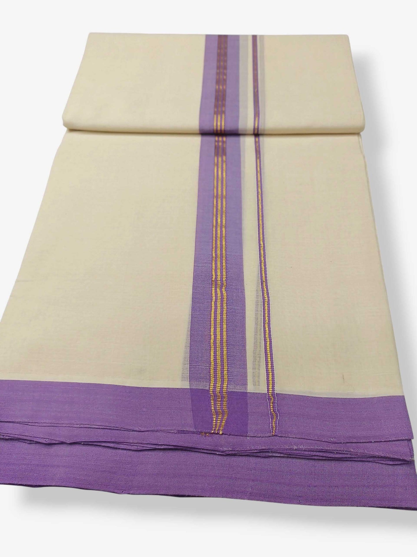Balaramapuram Handloom Double Mundu Pure Cotton with Violet Border