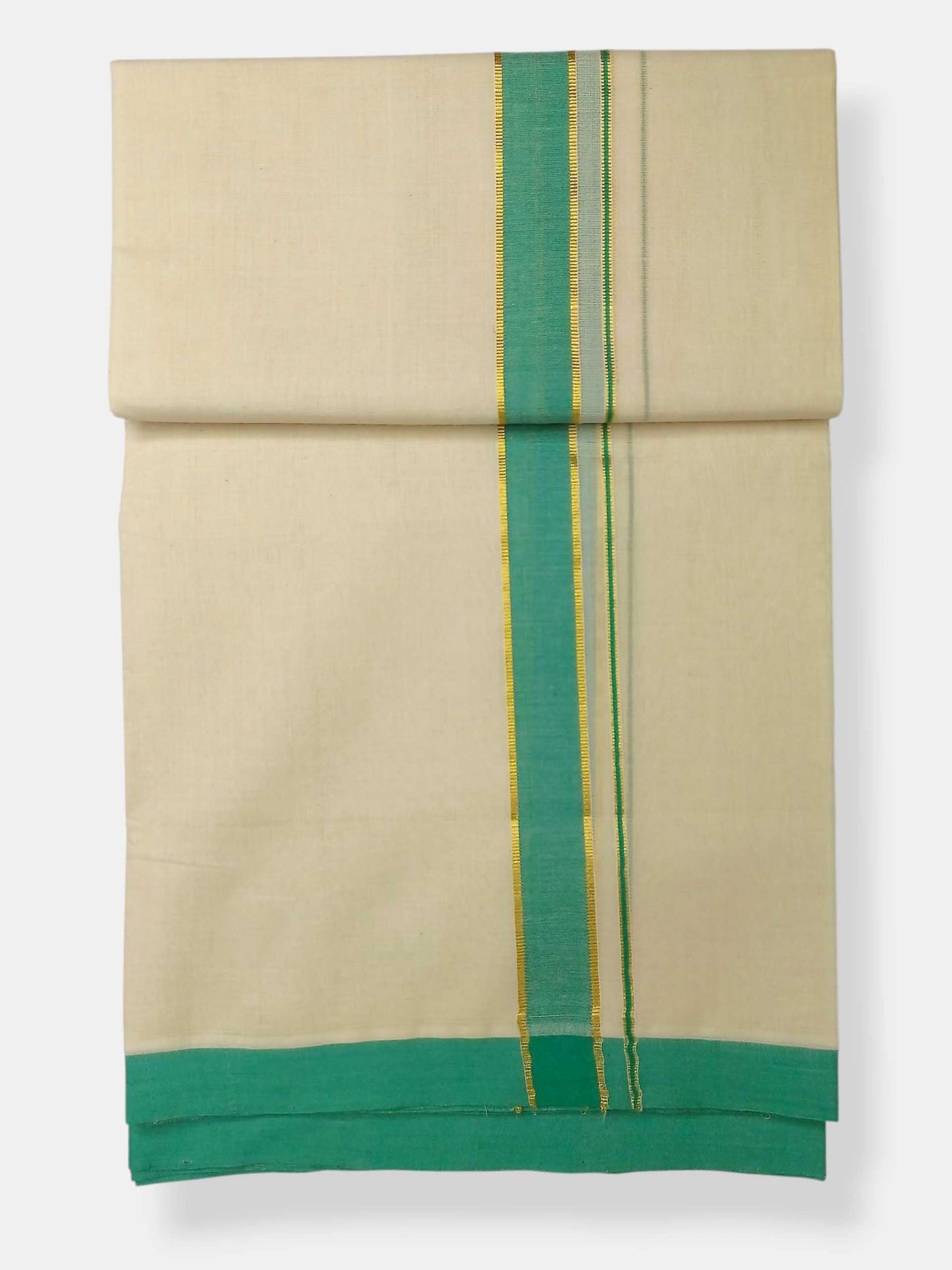 Balaramapuram Handloom Double Mundu Pure Cotton with Green Border