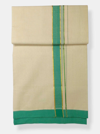 Balaramapuram Handloom Double Mundu Pure Cotton with Green Border