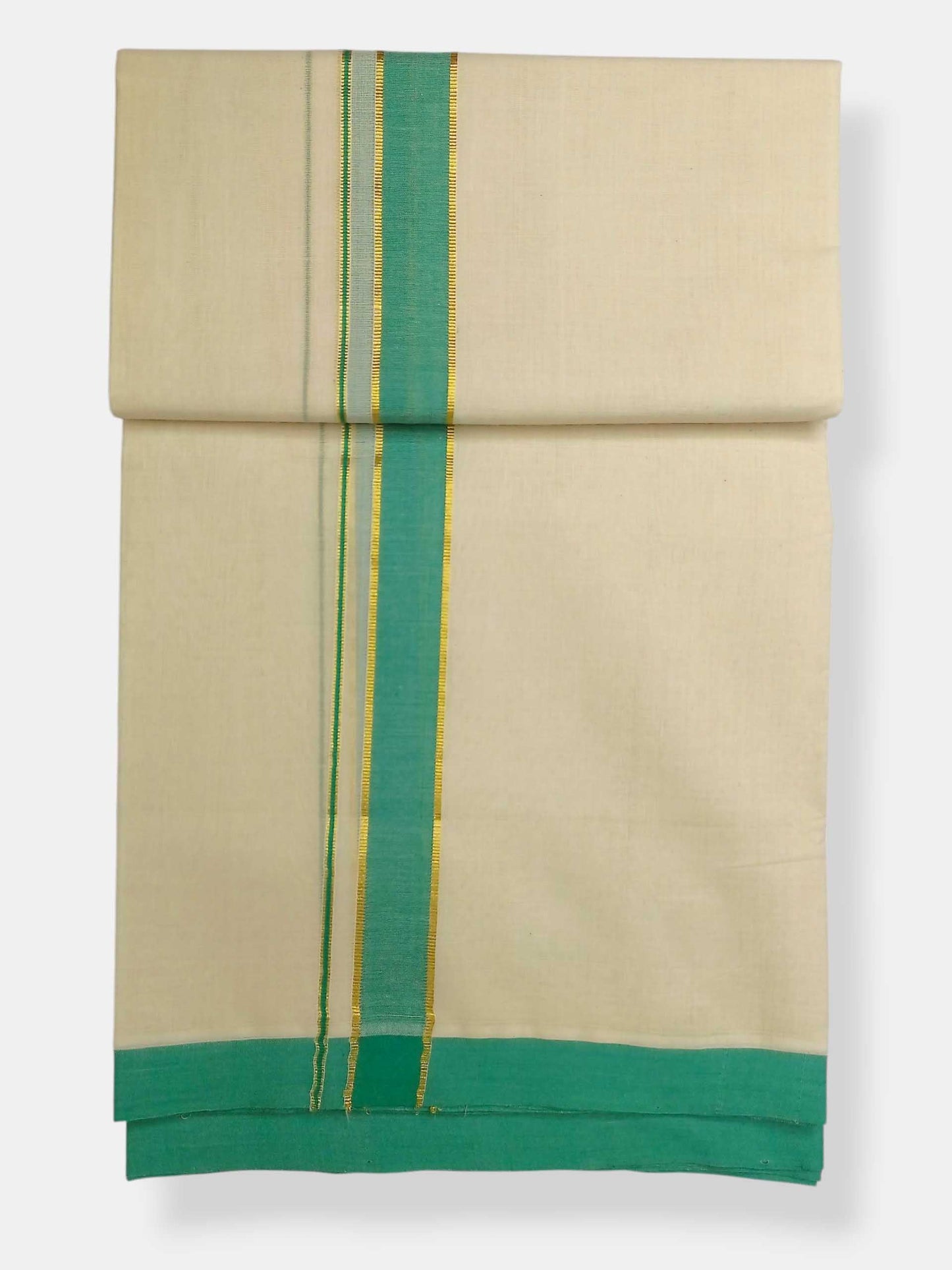 Balaramapuram Handloom Double Mundu Pure Cotton with Green Border