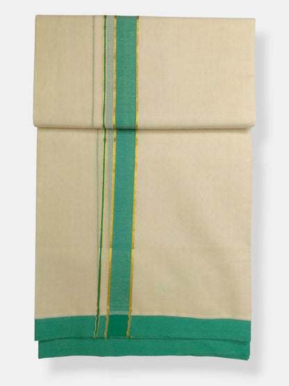 Balaramapuram Handloom Double Mundu Pure Cotton with Green Border