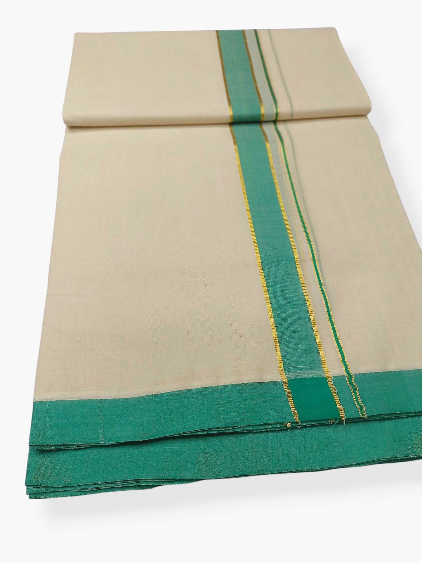 Balaramapuram Handloom Double Mundu Pure Cotton with Green Border