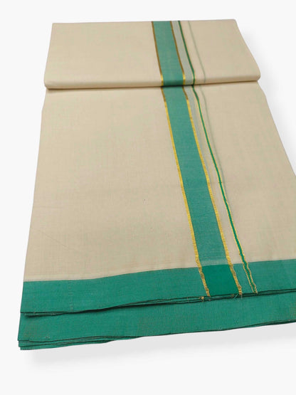 Balaramapuram Handloom Double Mundu Pure Cotton with Green Border