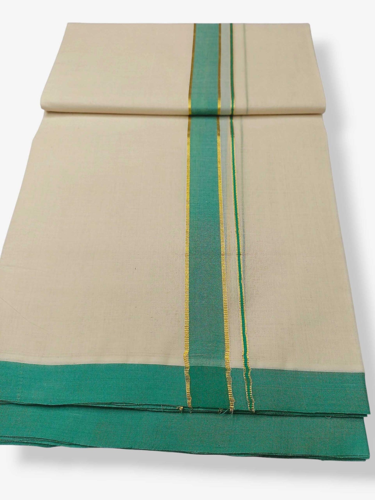 Balaramapuram Handloom Double Mundu Pure Cotton with Green Border