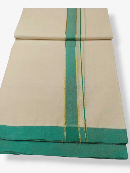 Balaramapuram Handloom Double Mundu Pure Cotton with Green Border