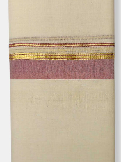 Balaramapuram Handloom Double Mundu Pure Cotton with Rose Border