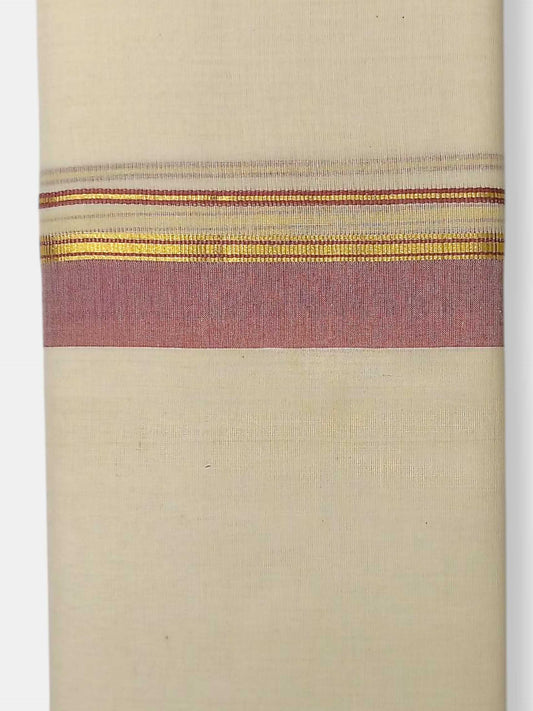 Balaramapuram Handloom Double Mundu Pure Cotton with Rose Border