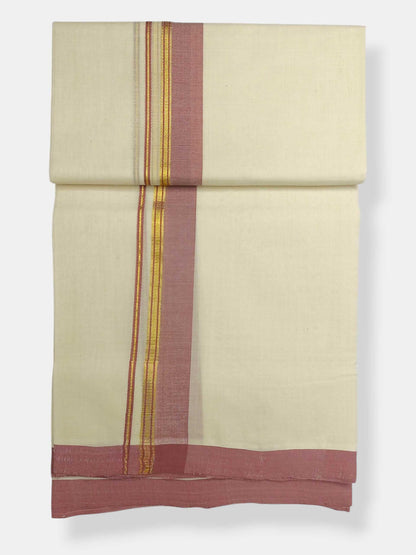 Balaramapuram Handloom Double Mundu Pure Cotton with Rose Border
