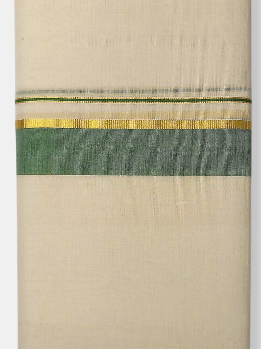Balaramapuram Handloom Double Mundu Pure Cotton with Green Border