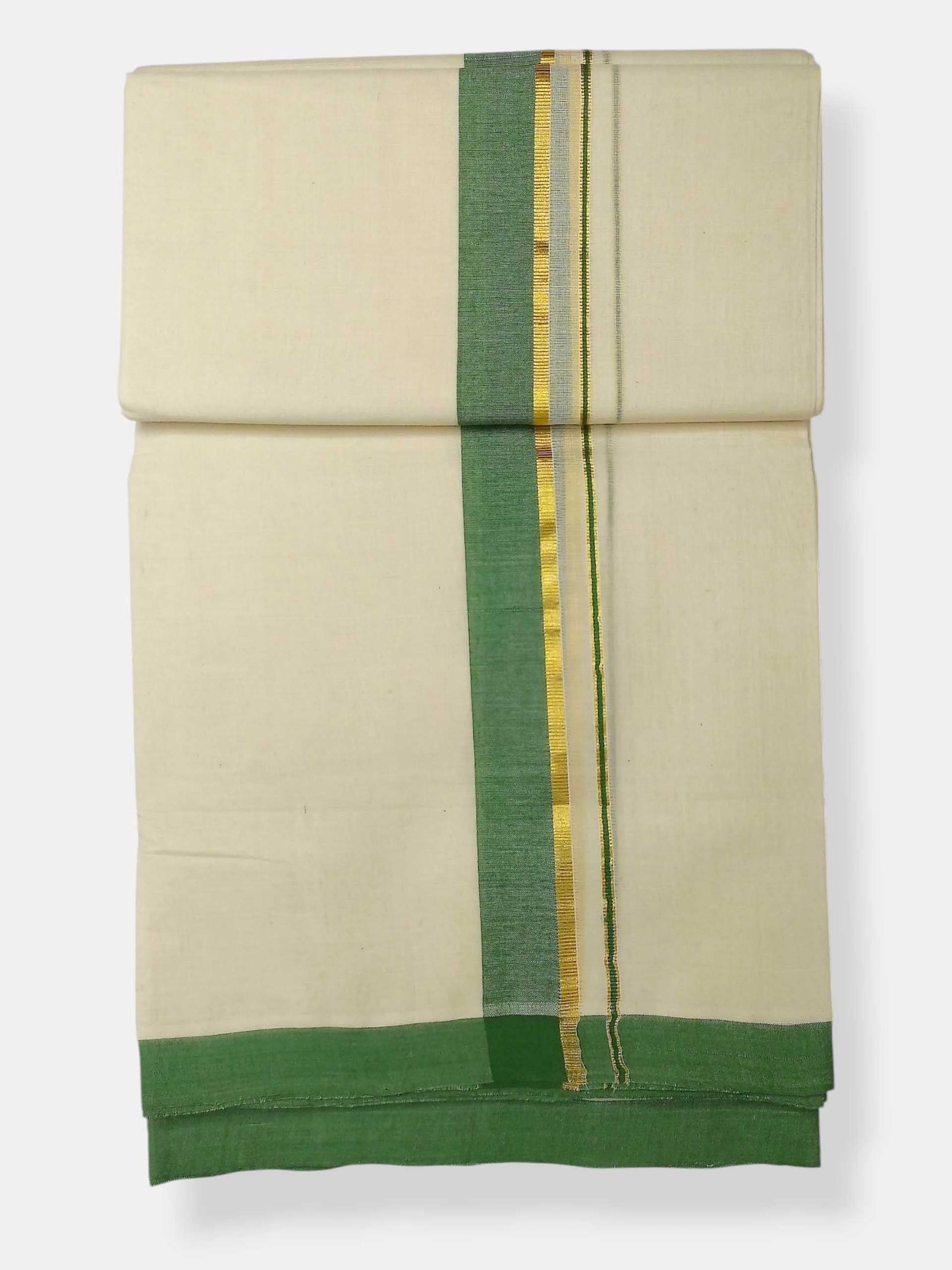 Balaramapuram Handloom Double Mundu Pure Cotton with Green Border