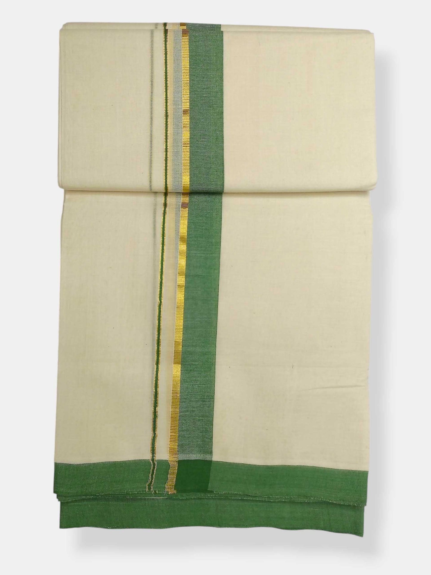 Balaramapuram Handloom Double Mundu Pure Cotton with Green Border