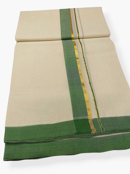 Balaramapuram Handloom Double Mundu Pure Cotton with Green Border