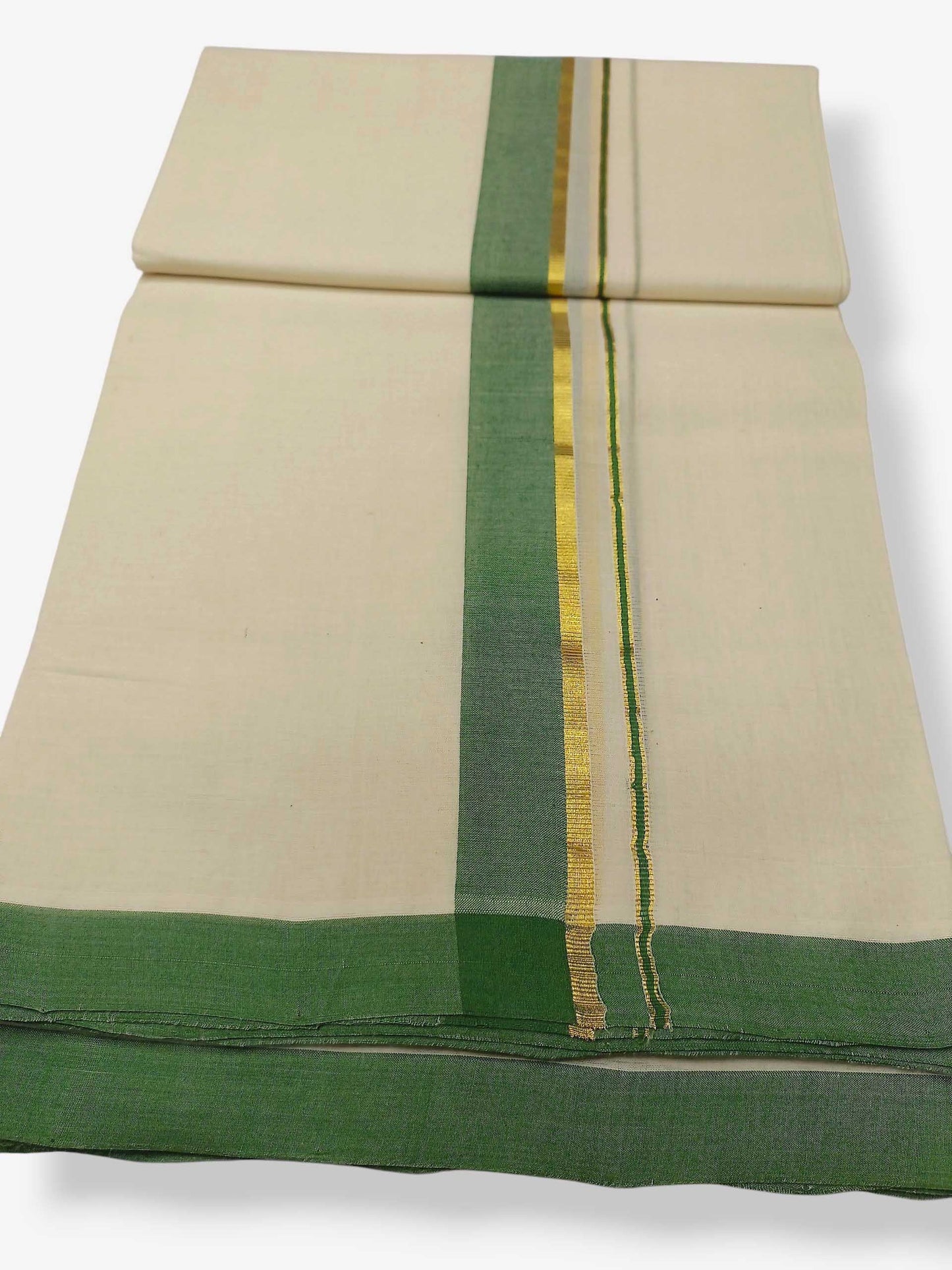 Balaramapuram Handloom Double Mundu Pure Cotton with Green Border