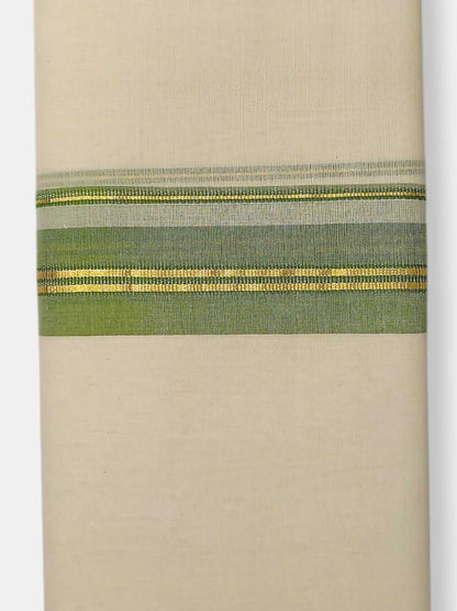 Balaramapuram Handloom Double Mundu Pure Cotton with Green Border