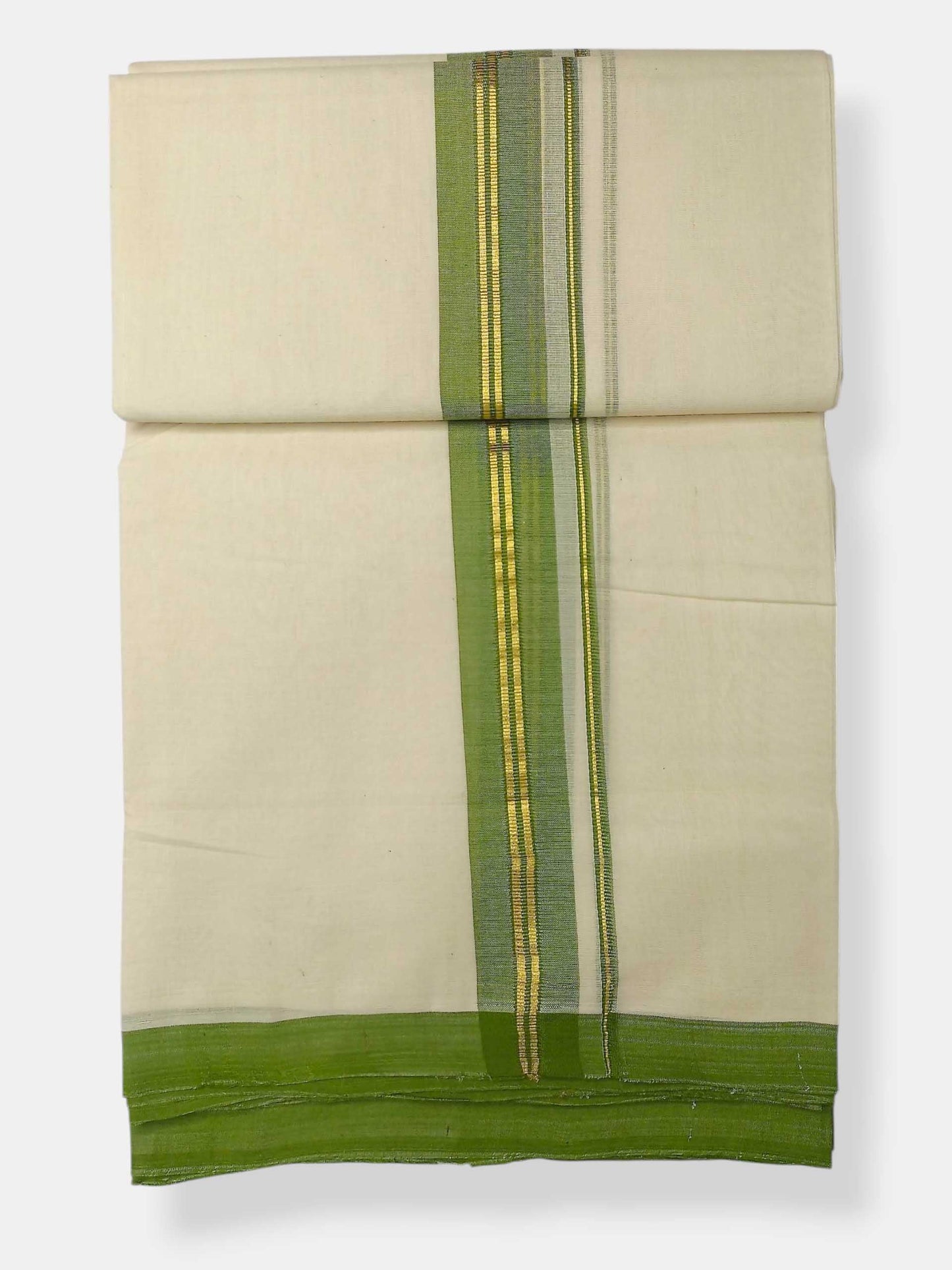 Balaramapuram Handloom Double Mundu Pure Cotton with Green Border