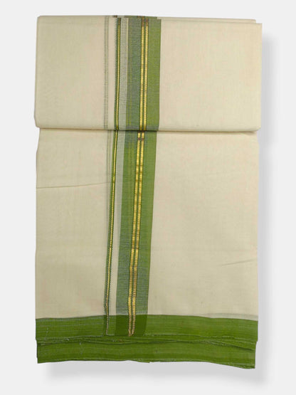 Balaramapuram Handloom Double Mundu Pure Cotton with Green Border