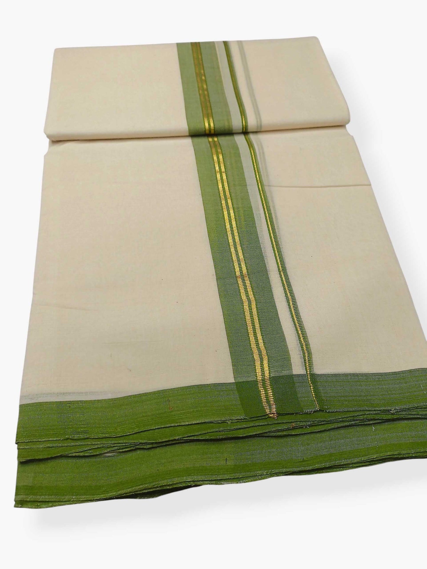 Balaramapuram Handloom Double Mundu Pure Cotton with Green Border