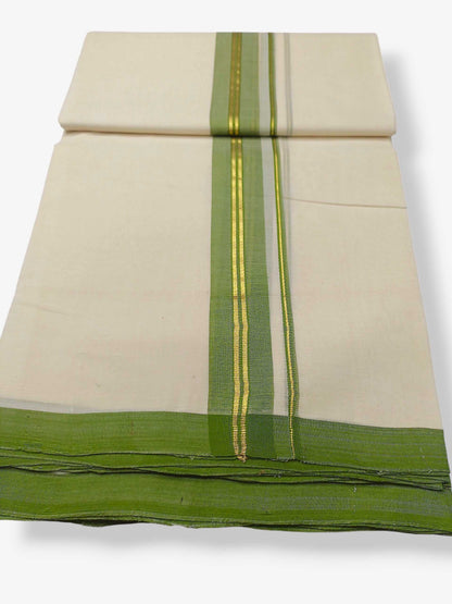 Balaramapuram Handloom Double Mundu Pure Cotton with Green Border