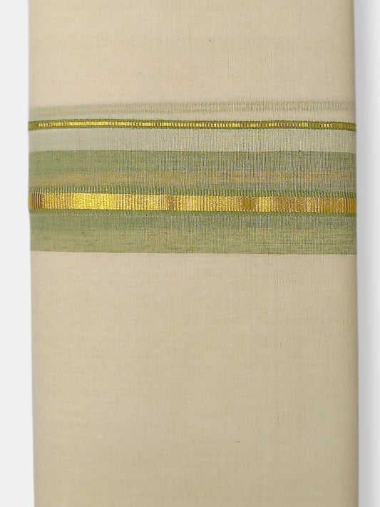 Balaramapuram Handloom Double Mundu Pure Cotton with Light Green Border
