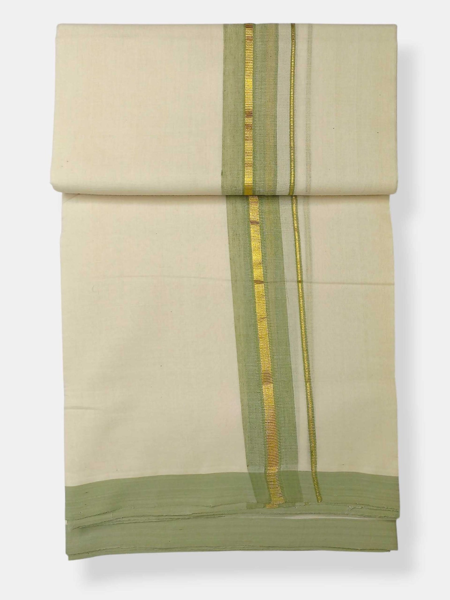 Balaramapuram Handloom Double Mundu Pure Cotton with Light Green Border
