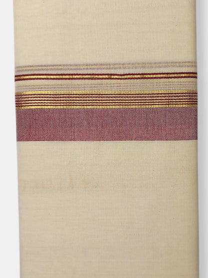 Balaramapuram Handloom Double Mundu Pure Cotton with Maroon Border