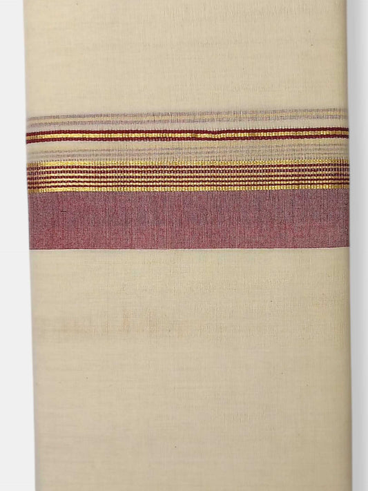Balaramapuram Handloom Double Mundu Pure Cotton with Maroon Border