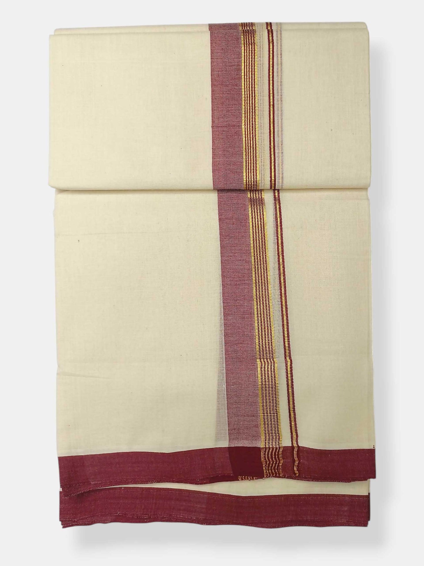 Balaramapuram Handloom Double Mundu Pure Cotton with Maroon Border