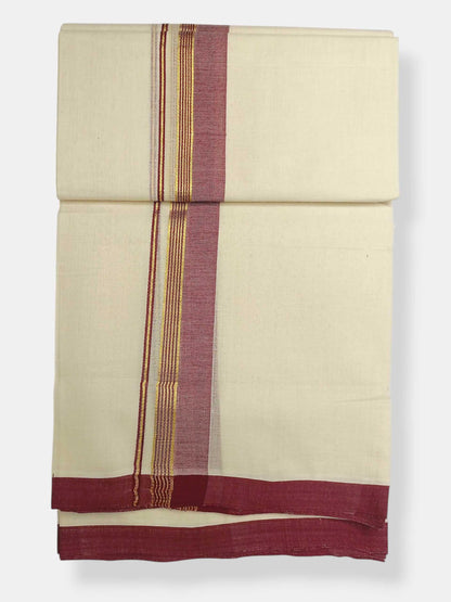 Balaramapuram Handloom Double Mundu Pure Cotton with Maroon Border