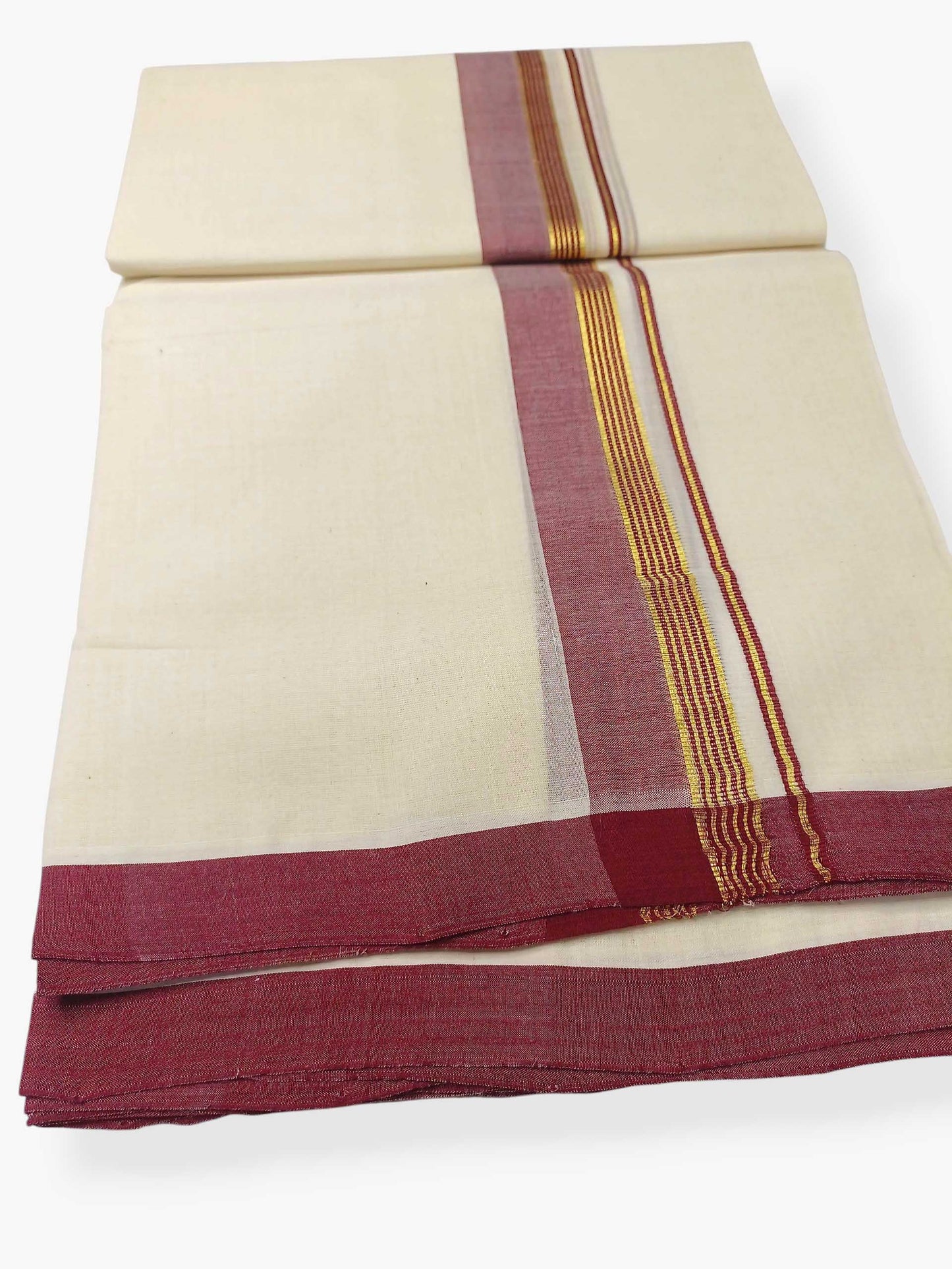 Balaramapuram Handloom Double Mundu Pure Cotton with Maroon Border