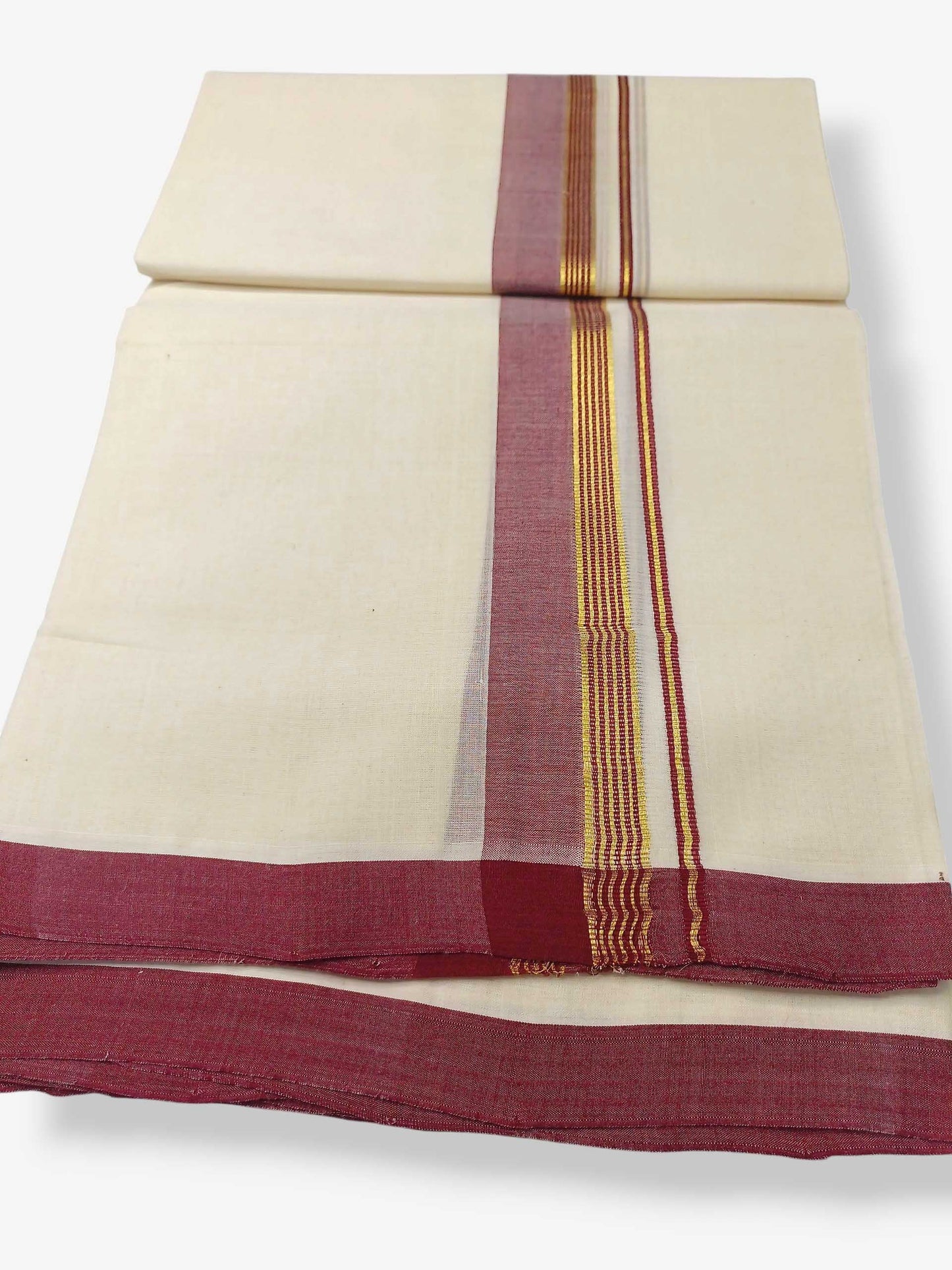 Balaramapuram Handloom Double Mundu Pure Cotton with Maroon Border