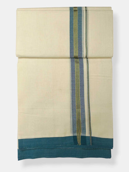 Balaramapuram Handloom Double Mundu Pure Cotton with Green Border