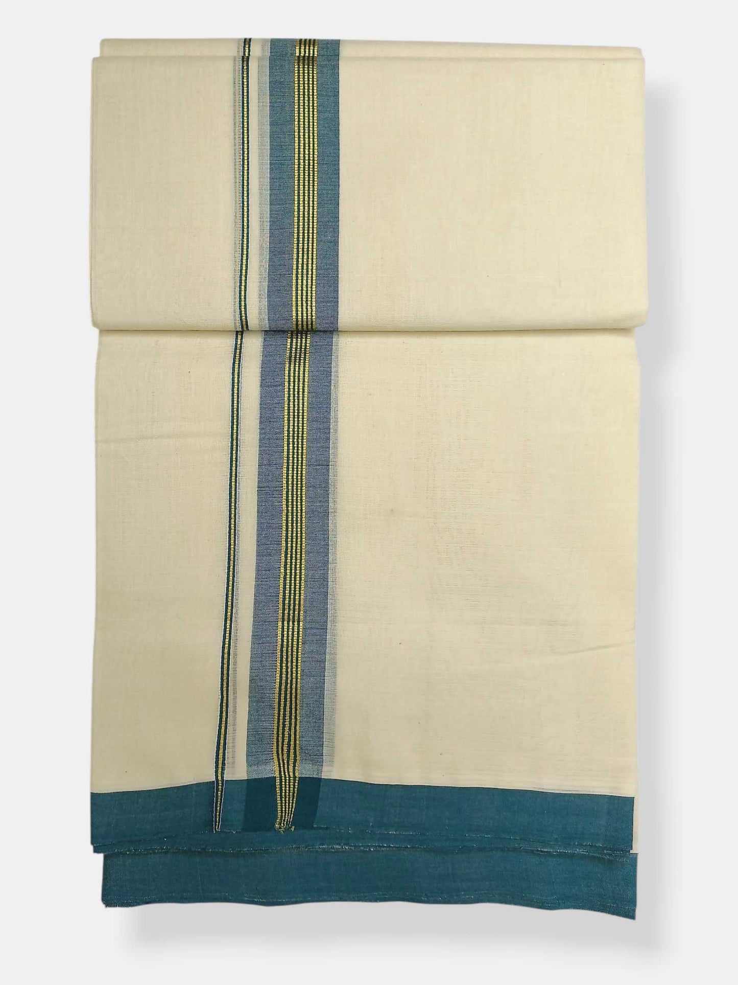 Balaramapuram Handloom Double Mundu Pure Cotton with Green Border