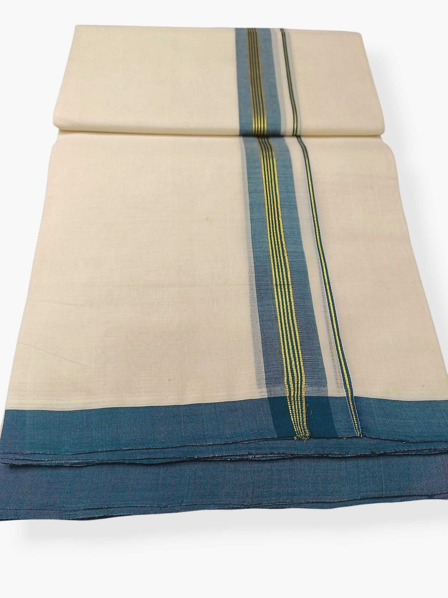 Balaramapuram Handloom Double Mundu Pure Cotton with Green Border