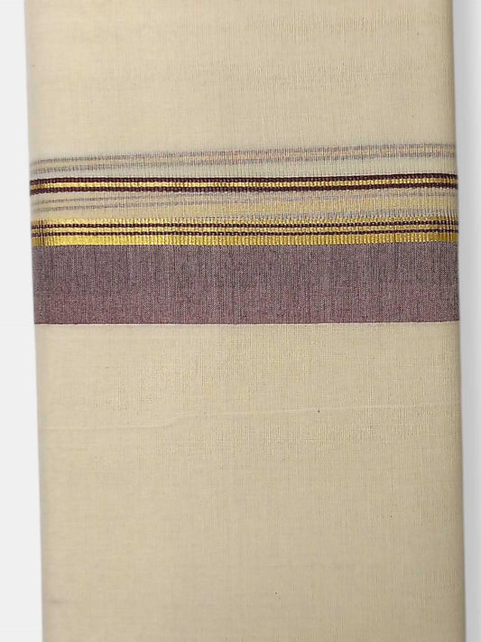 Balaramapuram Handloom Double Mundu Pure Cotton with Coffee Brown Border