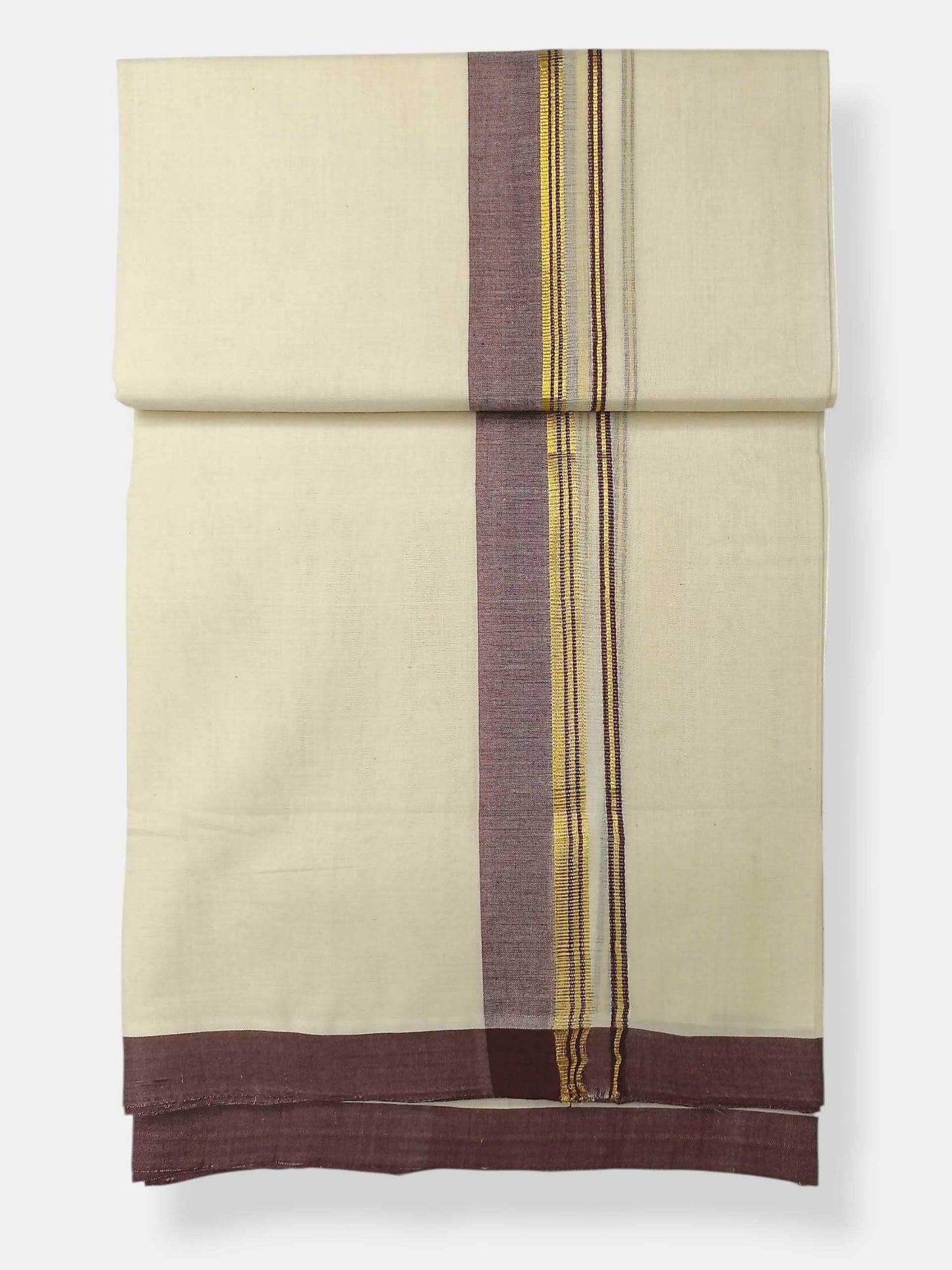 Balaramapuram Handloom Double Mundu Pure Cotton with Coffee Brown Border