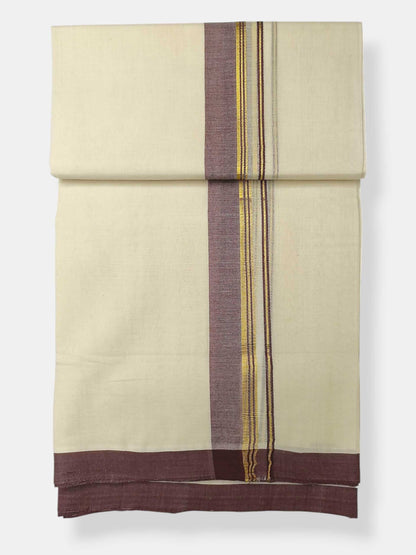Balaramapuram Handloom Double Mundu Pure Cotton with Coffee Brown Border