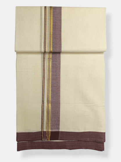 Balaramapuram Handloom Double Mundu Pure Cotton with Coffee Brown Border