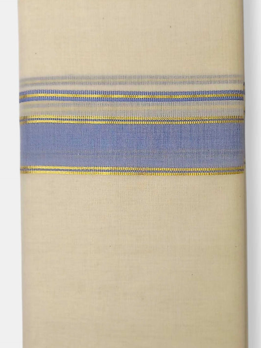 Balaramapuram Handloom Double Mundu Pure Cotton with Blue Border