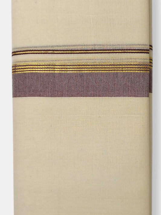 Balaramapuram Handloom Double Mundu Pure Cotton with Coffee Brown Border