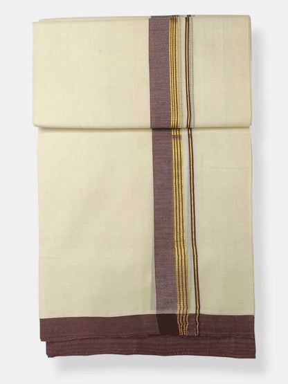 Balaramapuram Handloom Double Mundu Pure Cotton with Coffee Brown Border