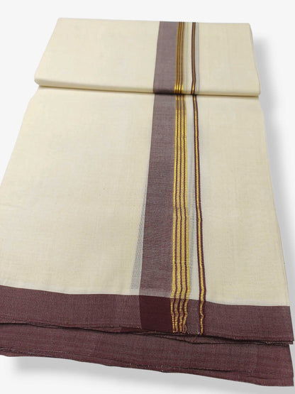 Balaramapuram Handloom Double Mundu Pure Cotton with Coffee Brown Border