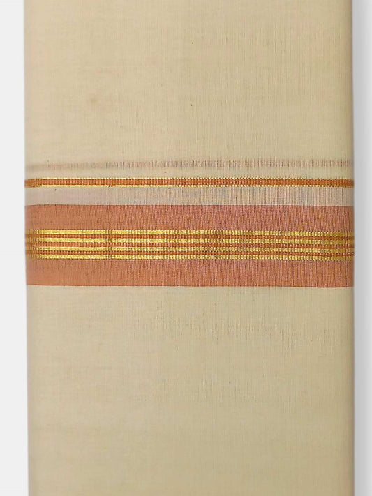 Balaramapuram Handloom Double Mundu Pure Cotton with Orange Border