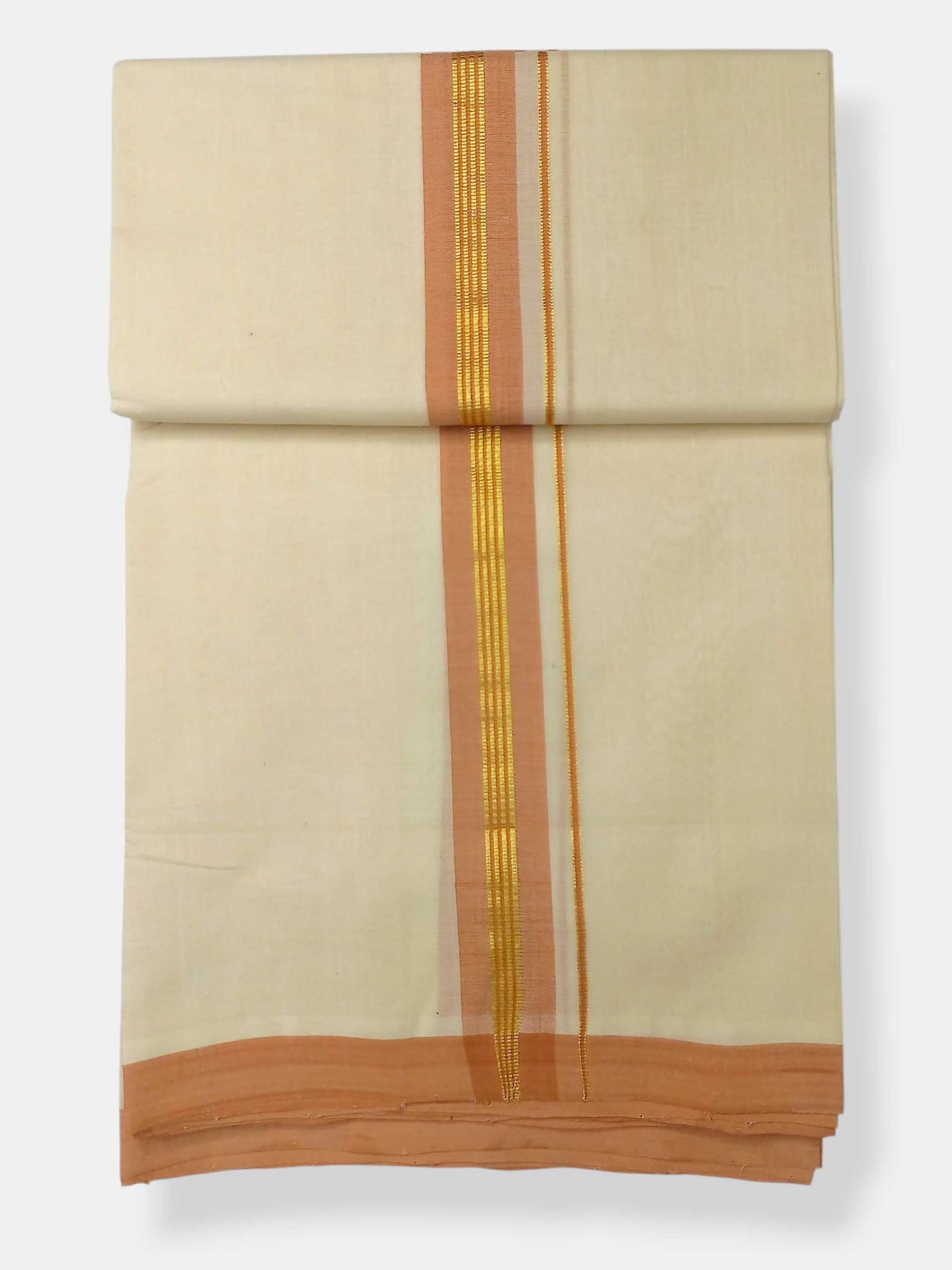 Balaramapuram Handloom Double Mundu Pure Cotton with Orange Border