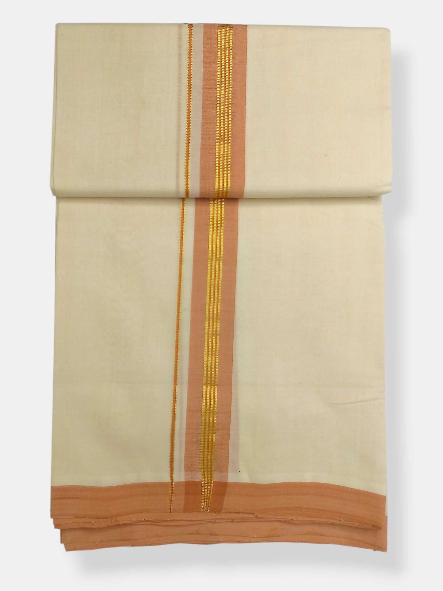 Balaramapuram Handloom Double Mundu Pure Cotton with Orange Border
