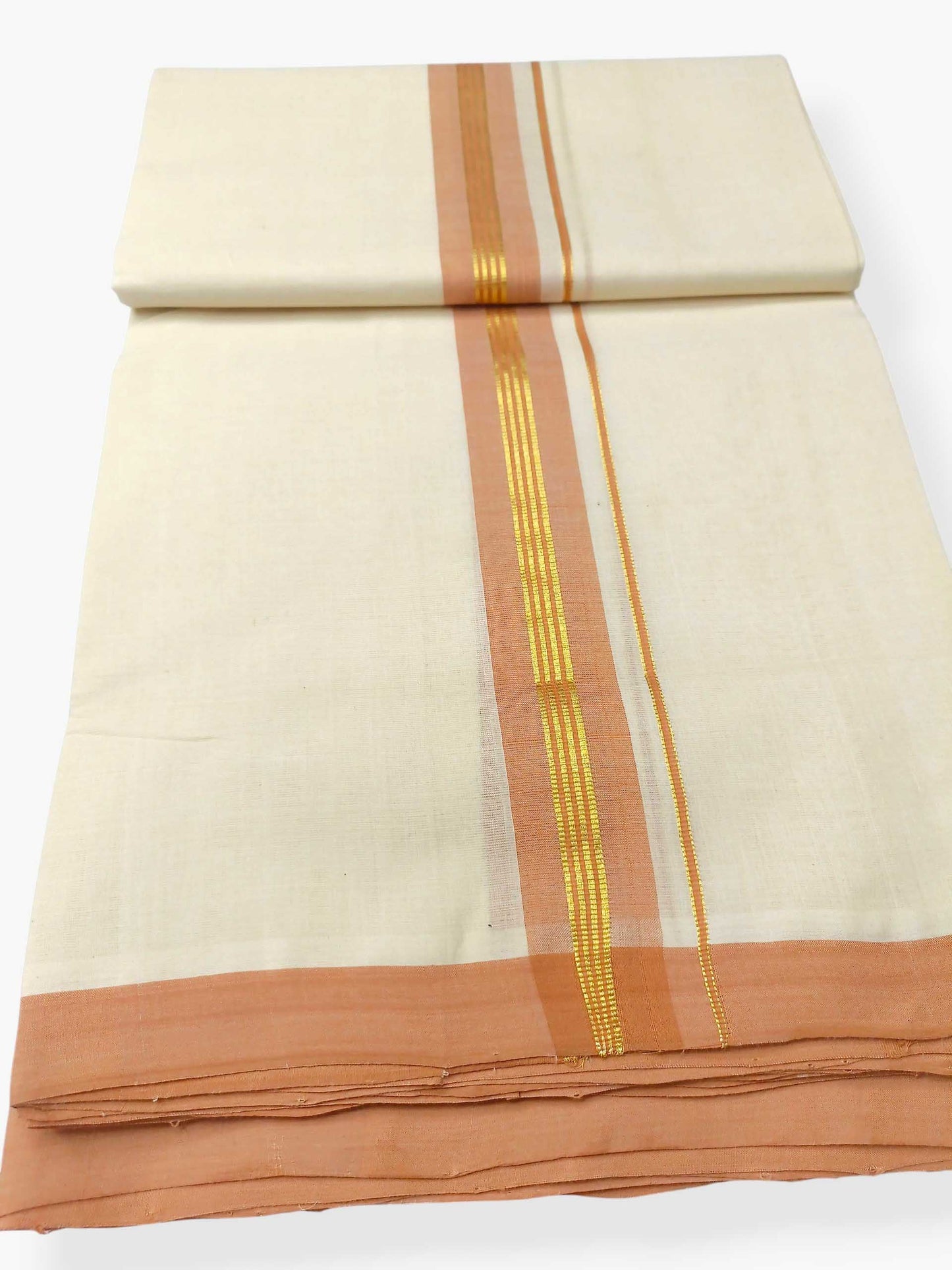 Balaramapuram Handloom Double Mundu Pure Cotton with Orange Border