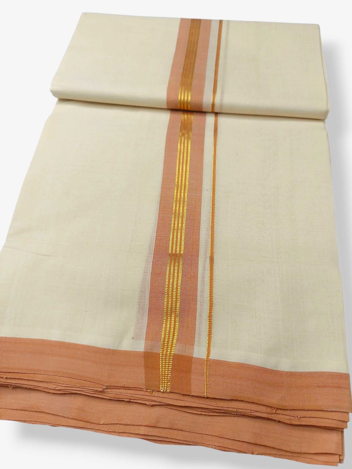 Balaramapuram Handloom Double Mundu Pure Cotton with Orange Border