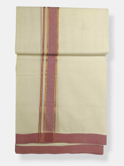 Balaramapuram Handloom Double Mundu Pure Cotton with Rose Border
