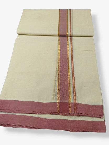 Balaramapuram Handloom Double Mundu Pure Cotton with Rose Border