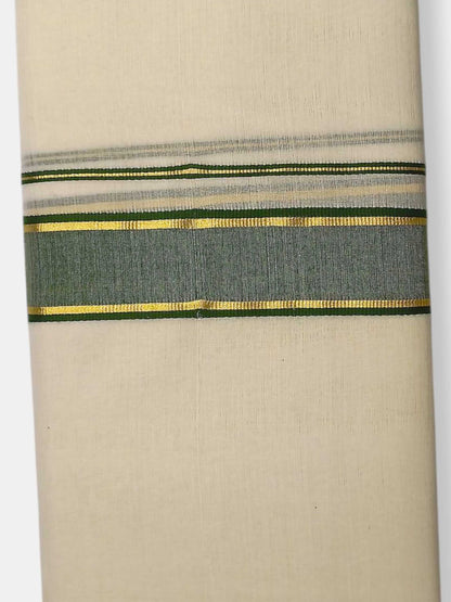 Balaramapuram Handloom Double Mundu Pure Cotton with Green Border