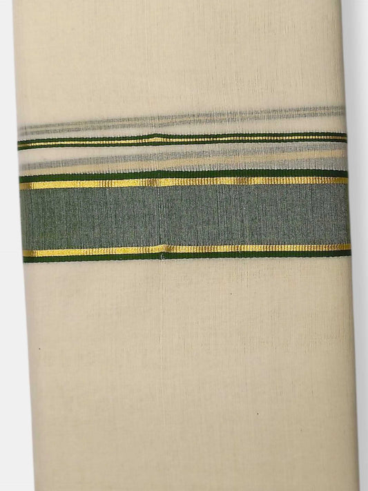 Balaramapuram Handloom Double Mundu Pure Cotton with Green Border
